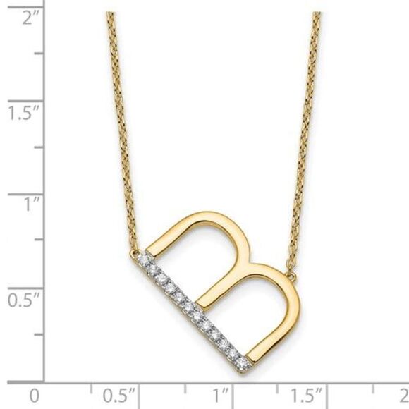 14K Sideways Diamond Initial B Necklace - Picture 3 of 3